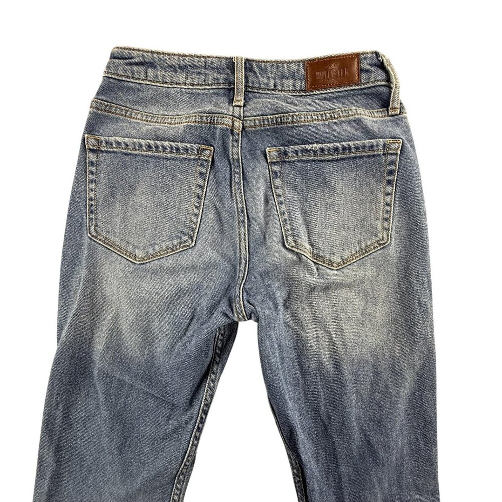 Hollister High Rise Slim Straight Jeans Women 0R Distressed Rose Embroidered Y2K - Picture 6 of 16